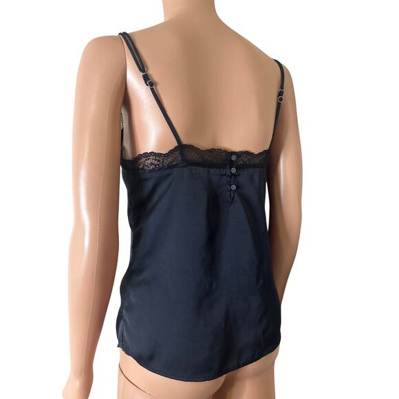 Abercrombie & Fitch black satin Cami lingerie tank spaghetti strap lace trim XS - Picture 3 of 6